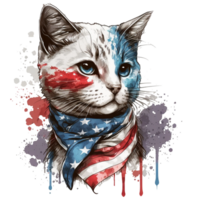 Watercolor Cat with USA flag, 4th of July element, png