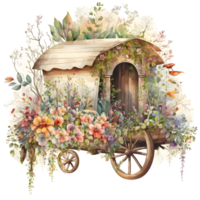 ancien le chariot avec fleurs, brouette avec fleurs, isolé,, ai génératif png