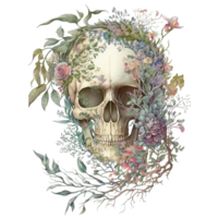 Skull with flowers, gothic floral skull, png