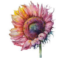 Pink sunflower watercolor illustration, png