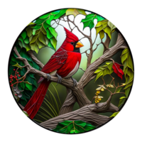 färgade glas kardinal fågel, ai generativ png