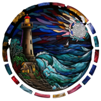 Stained glass light house, png