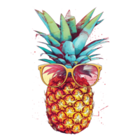 Retro pineapple with sunglass, summer season, watercolor, png