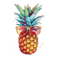 rétro ananas avec lunettes de soleil, été saison, aquarelle, ai génératif png