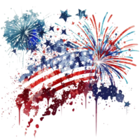 Watercolor fire crack, fire burst in the sky, 4th of July element, png