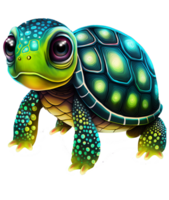 dibujos animados linda Tortuga con grande ojo aislado, ai generativo png