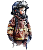 watercolor firefighter kid illustration, png