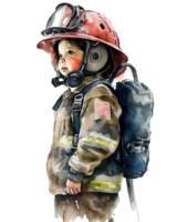 vattenfärg brandman unge illustration, ai generativ png