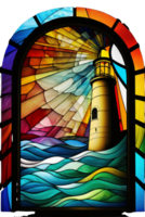 Stained glass light house, png