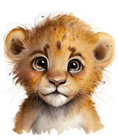 mignonne Lion lionceau aquarelle, isolé, ai génératif png