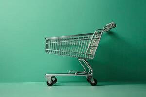 supermarket trolley isolated on green soft background illustration photo