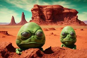 Aliens on red alien planet mars illustration photo