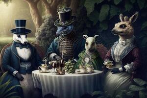 animals dressed in victorian era clothing illustration photo