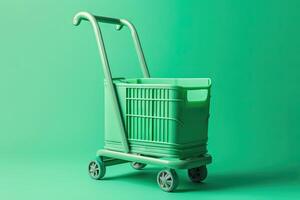 supermarket trolley isolated on green soft background illustration photo