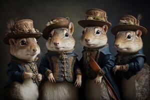 chipmunk squirrel animals dressed in victorian era clothing illustration photo