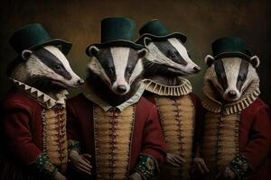 badger animals dressed in victorian era clothing illustration photo