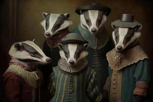 badger animals dressed in victorian era clothing illustration photo