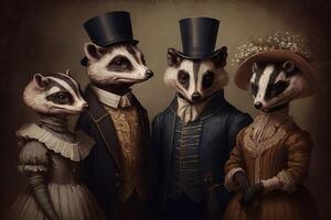 badger animals dressed in victorian era clothing illustration photo