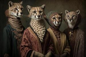 cheetah animals dressed in victorian era clothing illustration photo