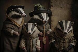 badger animals dressed in victorian era clothing illustration photo