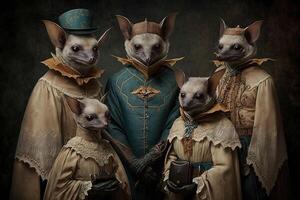 bats animals dressed in victorian era clothing illustration photo