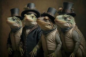 chamaleons animals dressed in victorian era clothing illustration photo