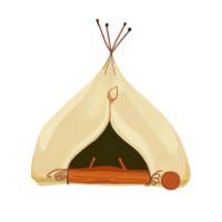 Watercolor and drawing vintage tent for camping and adventure in the forest. Digital painting of icon illustration. png