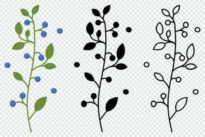 Foliage berry branch floral icons. Berries icons in different style. Berries icons set. Floral nature botanical elements. Vector illustration