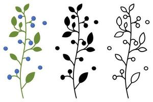 Foliage berry branch floral icons. Berries icons in different style. Berries icons set. Floral nature botanical elements. Vector illustration