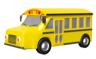 3d giallo scuola autobus cartone animato cartello icona, veicolo per trasporto studenti isolato. indietro per scuola, 3d rendere illustrazione png