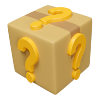 3d Waren Karton Box mit Orange Frage Kennzeichen Symbol Symbol isoliert. FAQ oder häufig fragte Fragen, minimal Konzept, 3d machen Illustration png