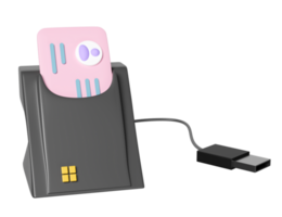 3d smart kort läsare, extern uSB kort läsare, id kort ikon isolerat. 3d framställa illustration png