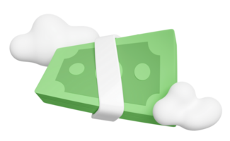 Icono de pila de billetes 3d con nube aislada. movimientos económicos o concepto de finanzas empresariales, ilustración 3d png