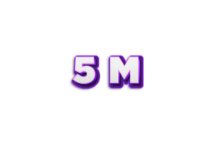 5 5 millón suscriptores celebracion saludo número con púrpura 3d diseño png