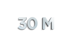 30 million subscribers celebration greeting Number with steel design png