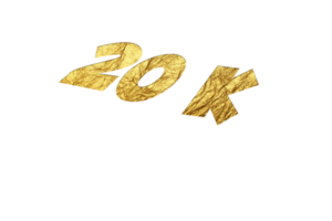 20 k subscribers celebration greeting Number with golden paper design png