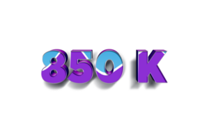 850 k subscribers celebration greeting Number with blue purple design png