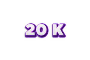 20 k suscriptores celebracion saludo número con púrpura 3d diseño png