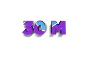 30 million subscribers celebration greeting Number with blue purple design png