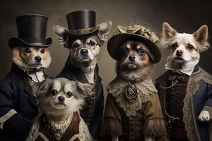 perros animales vestido en victoriano era ropa ilustración generativo ai foto