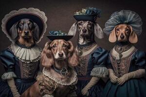 perro tejonero perros animales vestido en victoriano era ropa ilustración generativo ai foto