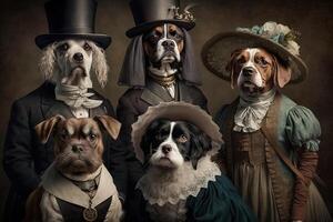 perros animales vestido en victoriano era ropa ilustración generativo ai foto