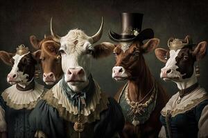 cows and bulls animals dressed in victorian era clothing illustration photo