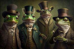 frogs animals dressed in victorian era clothing illustration photo