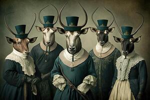 gnu animals dressed in victorian era clothing illustration photo