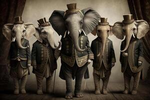elefantes animales vestido en victoriano era ropa ilustración generativo ai foto