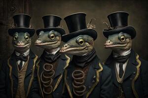 eels animals dressed in victorian era clothing illustration photo