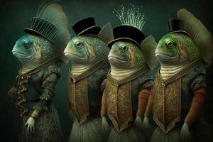 fishes animals dressed in victorian era clothing illustration photo