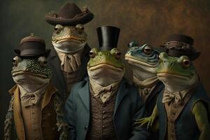 frogs animals dressed in victorian era clothing illustration photo