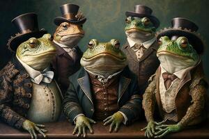 frogs animals dressed in victorian era clothing illustration photo